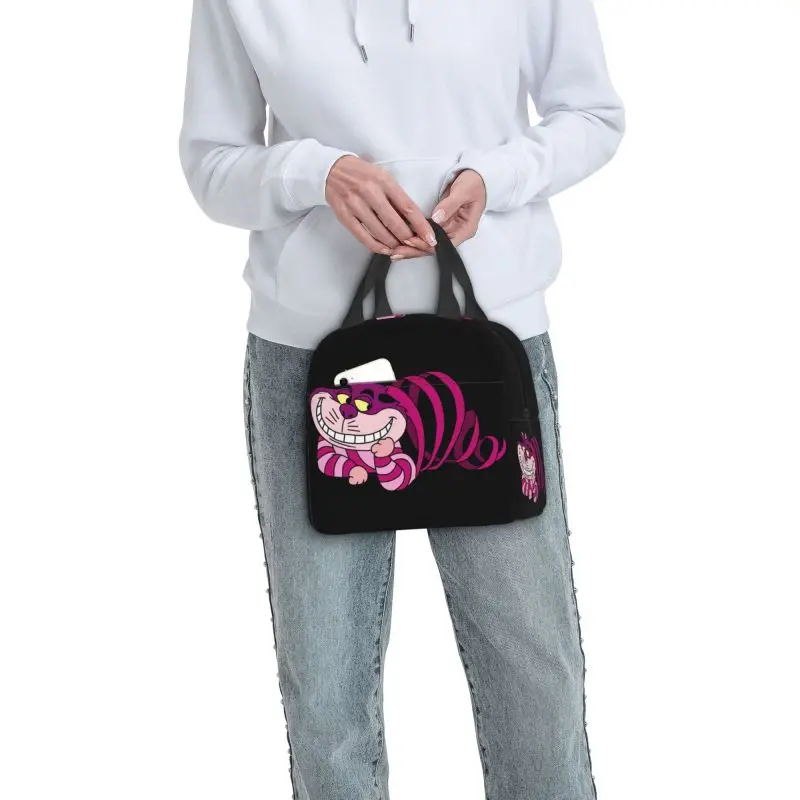 Custom Cheshire Cat Insulated Lunch Bag Portable Cooler Thermal Bento Box For Women Children Food Container Tote Bags