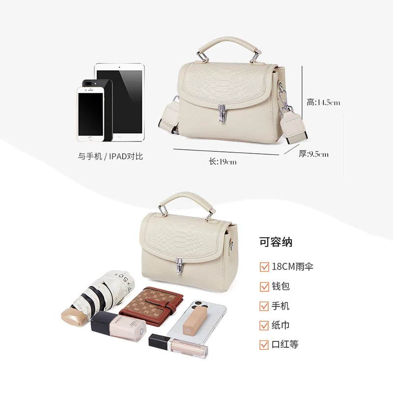 Crossbody Cowhide Shoulder Bag Tote Handbag Women's Y2k White True Leather Top Layer Chain Highquality Versatile Retro Fashion