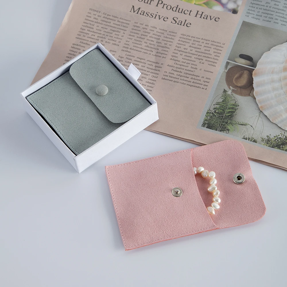 10pack Microfiber Jewelry Snap Packaging Bag Earrings Necklace Velvet Wedding Birthday Presents Gift Pouches Small Button Sack
