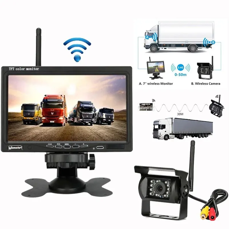 Wireless Reverse Camera 7 inch LCD Monitor HD Rear View Camera For Trucks Bus Trailer Excavator 2.4GHz Wireless Rear View Camera