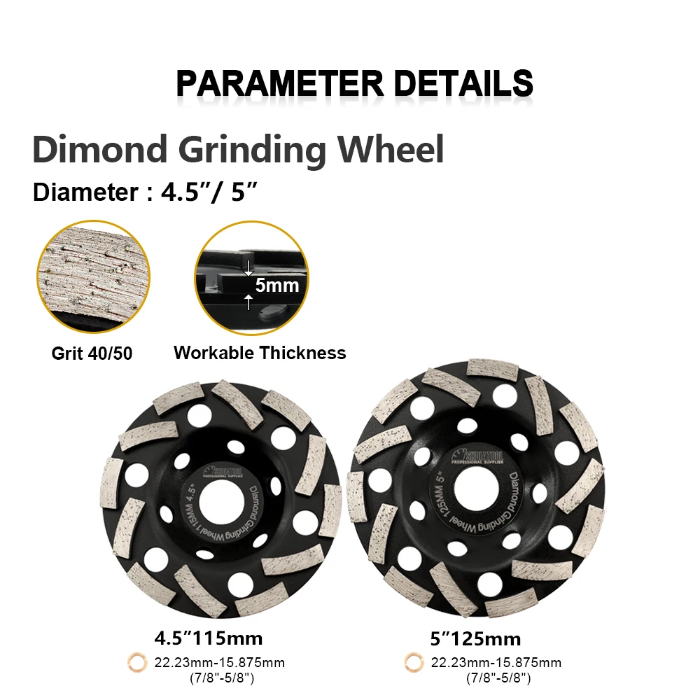 SHDIATOOL Dia115/125mm Diamond Grinding Wheel Sanding Wood Carving Plate Ceramic Concrete Granite Stone Abrasive Tool Cup Tool