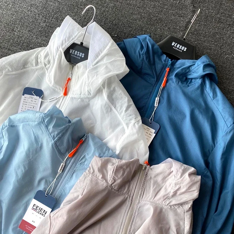 

Легкая мужская уличная куртка из ледяного шелка UPF50: ультратонкая, дышащая, солнцезащитная, облегающая, летняя, модная, городская, стильная