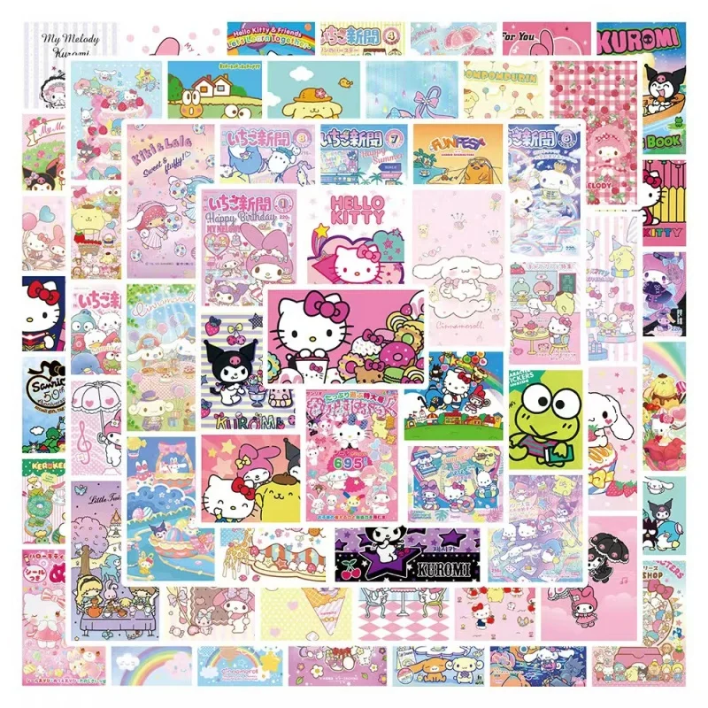 

100Pcs Kawaii Sanrio Kuromi Melody Stickers DIY Mobile Phone IPad Luggage Waterproof Cartoon HelloKitty Stickers Kids Toys