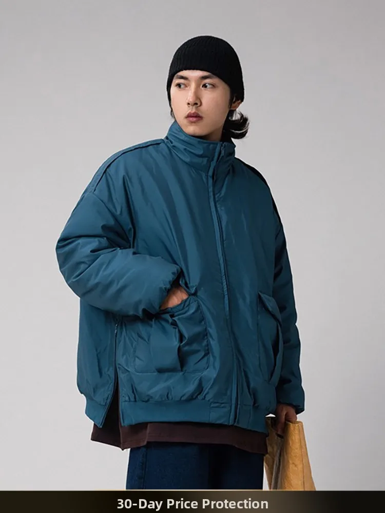 

Nted Winter New Sle Retro Color Stand Collar Men's Casual Loose Bread Jaet Cotton Coat for Couples Youth Faion