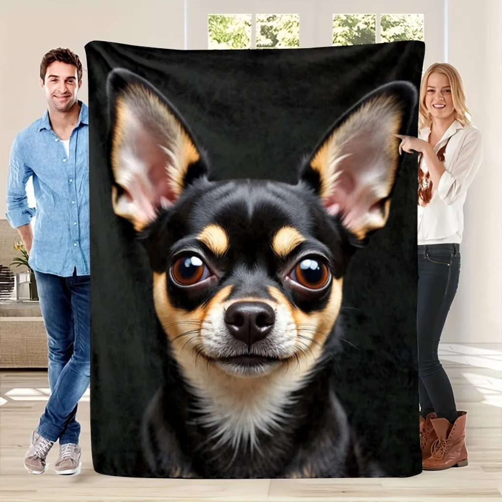 Chihuahua Dog Face Print Throw Blanket, Soft & Warm, for Sofa Bed Office Camping, Gift for Pet Lovers