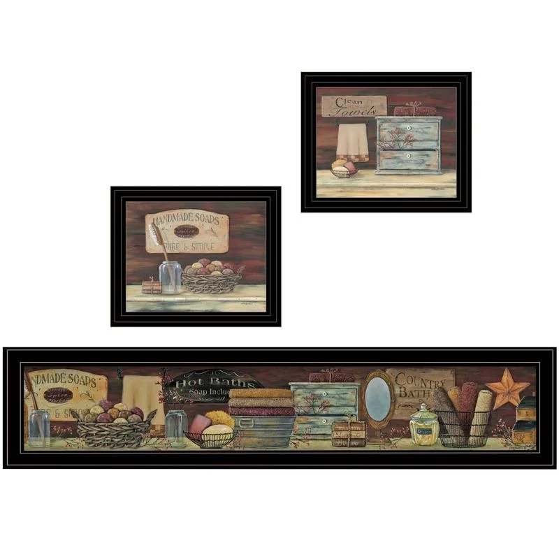 

Country Bath 1 3-Piece Vignette by Pam Britten Black Frame