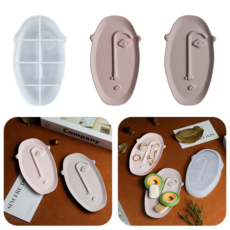 Elliptic Face Shape Plate Silicone Mold Irregular Face Concrete Plaster Resin Trinket Tray Mold Handmade Diy Jewelry Tray Molds