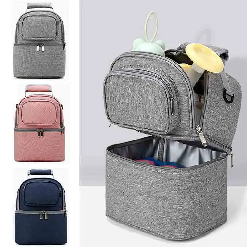 

Mommy Bag Milk Storage Breast Pump Maternity Cooler Double Layer Insulation Fresh Keeping Baby Food Backpack Feeding Bottle