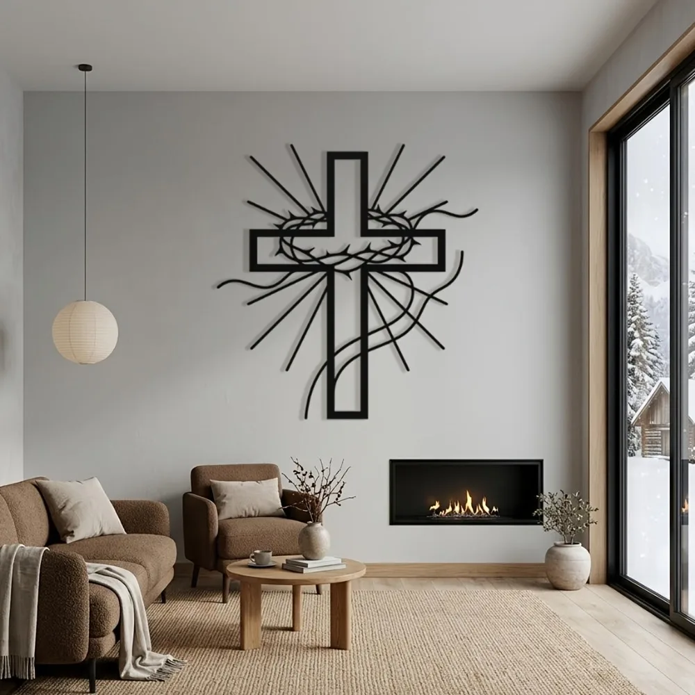 CIFBUY Iron Wall Art Cross With Thorns Religious Catholic Jesus Metal Decor Gift For Home