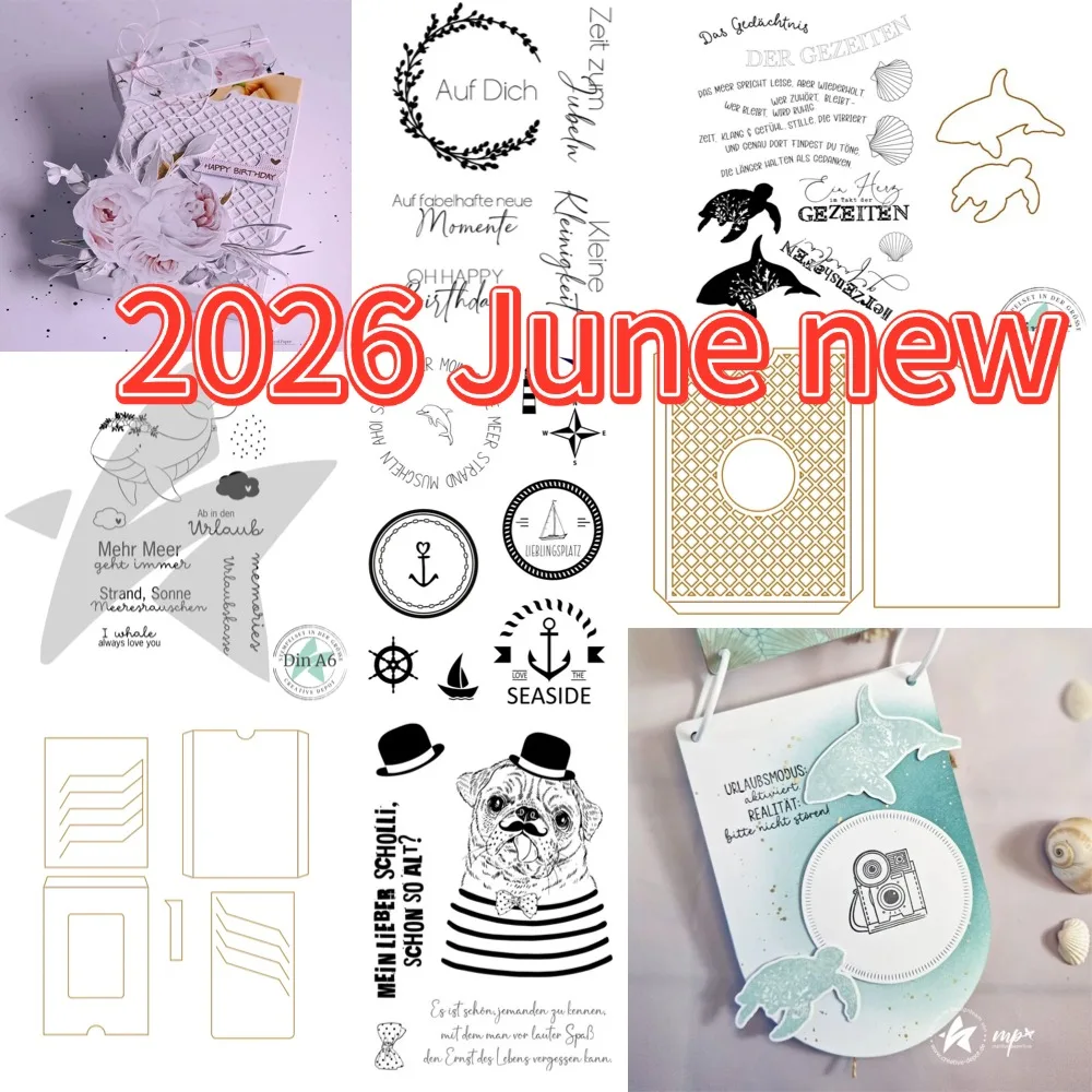 2026 Juni Welpen und Delfine Neue Metall-Stanzformen für DIY Scrapbooking Bastelarbeiten Fotoalbum-Vorlage Handgemachte Dekoration