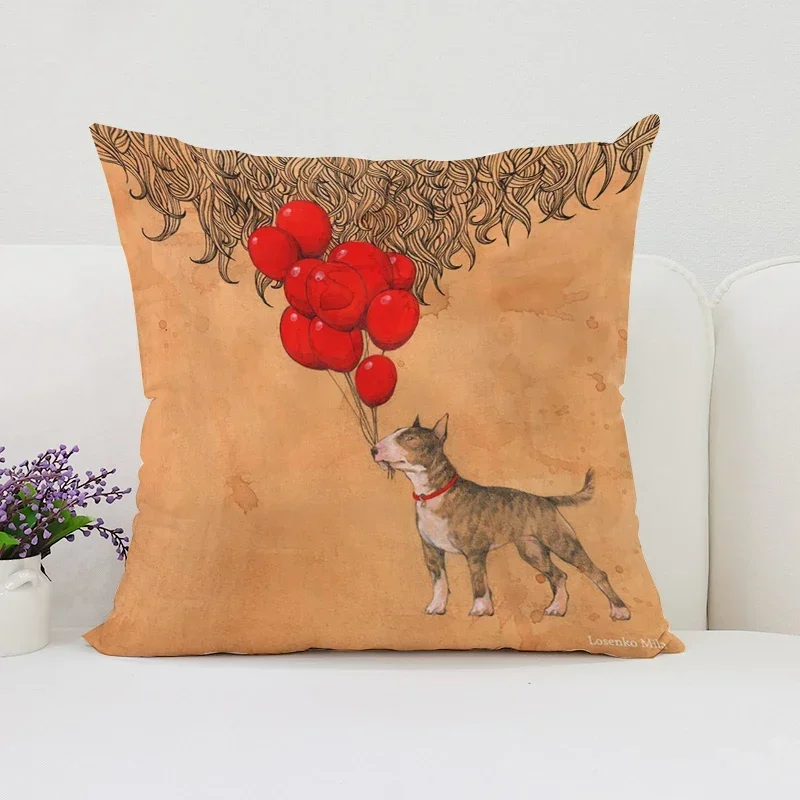 Cushion Cover 45x45 Bull Terrier Art Pillow Cases Decorative Pillows Covers Pillowcase Cushions Home Decor Car Decoration Sofa