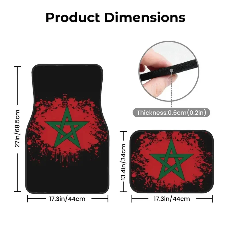 Marokko Morocco Flag 4PCS Crystal Velvet Car Floor Mats Set Universal Front Rear Foot Mats Moroccan Car Floor Protection Mat 4