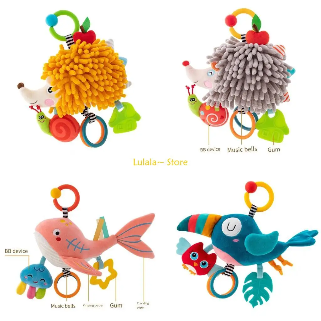 Y4qa musical bebê berço pendurado brinquedo animal chocalhos para desenvolvimento auditivo visual