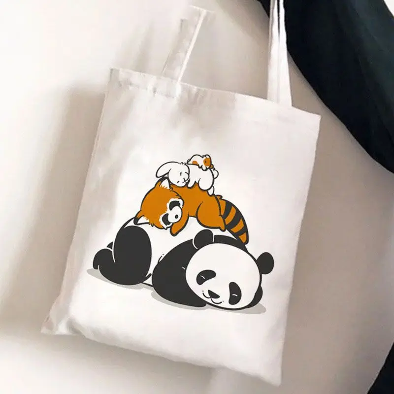 Cute Panda Printed Shopping Bag Graphic Shoulder Bags Students Girls Funny Office Casual Totes Female Large Capacity Handbags