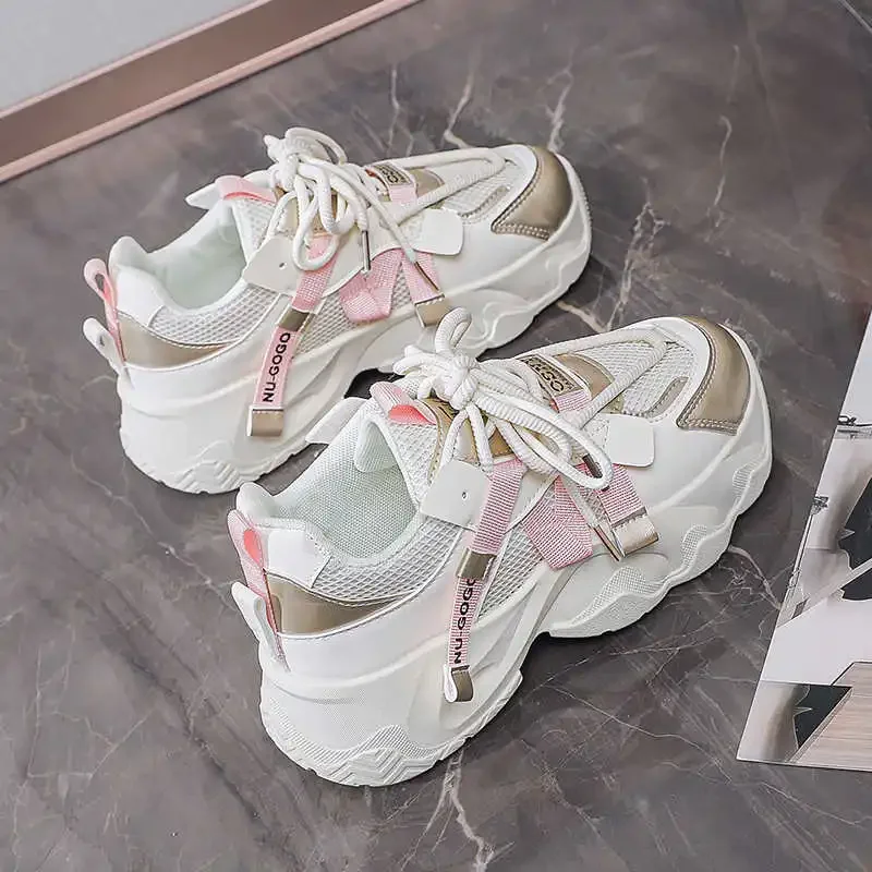 Number Thick Bottom Woman's Sneakers Lace-up Long Boots Shoes Long Sneakers Sport Traning Sapa Athletics Deporte Pas Cher