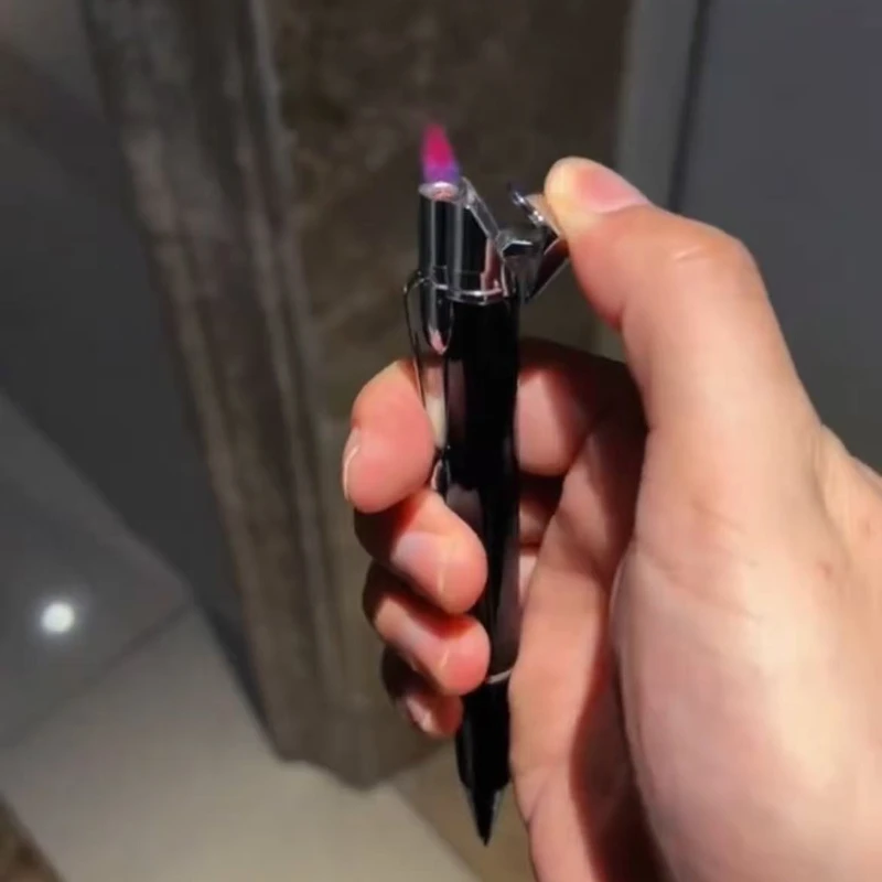 

New Deep Green Creative Metal Ballpoint Pen Windproof Cigarette Lighter with Butane Gas 1300°C Flashlight Men's Gadget Gift