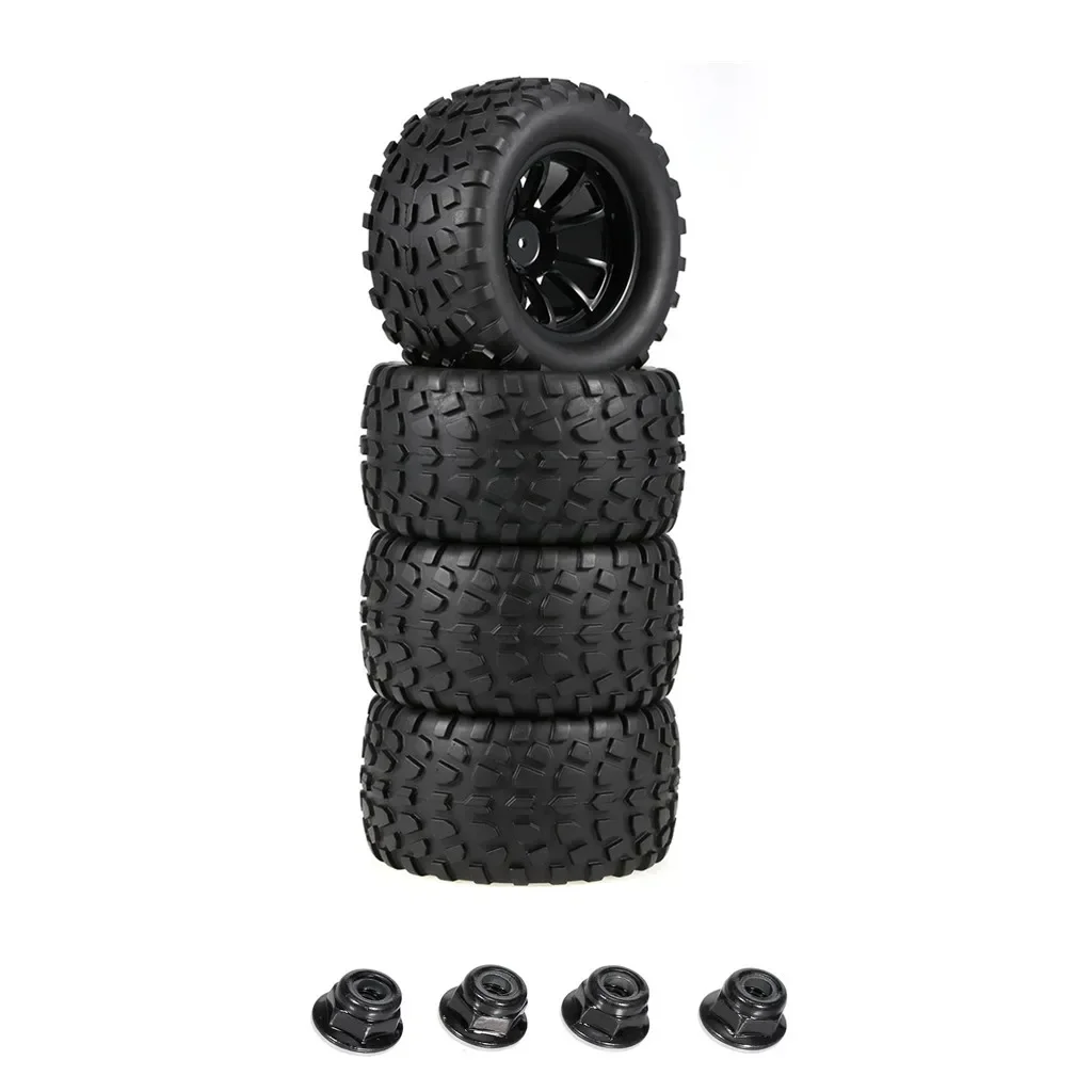 4szt 125mm Gumowe opony i felgi 1/10 RC Monster Truck 12mm Hex z nylonowymi nakrętkami zabezpieczającymi 4mm do Trxs Himoto HSP HPI Redcat