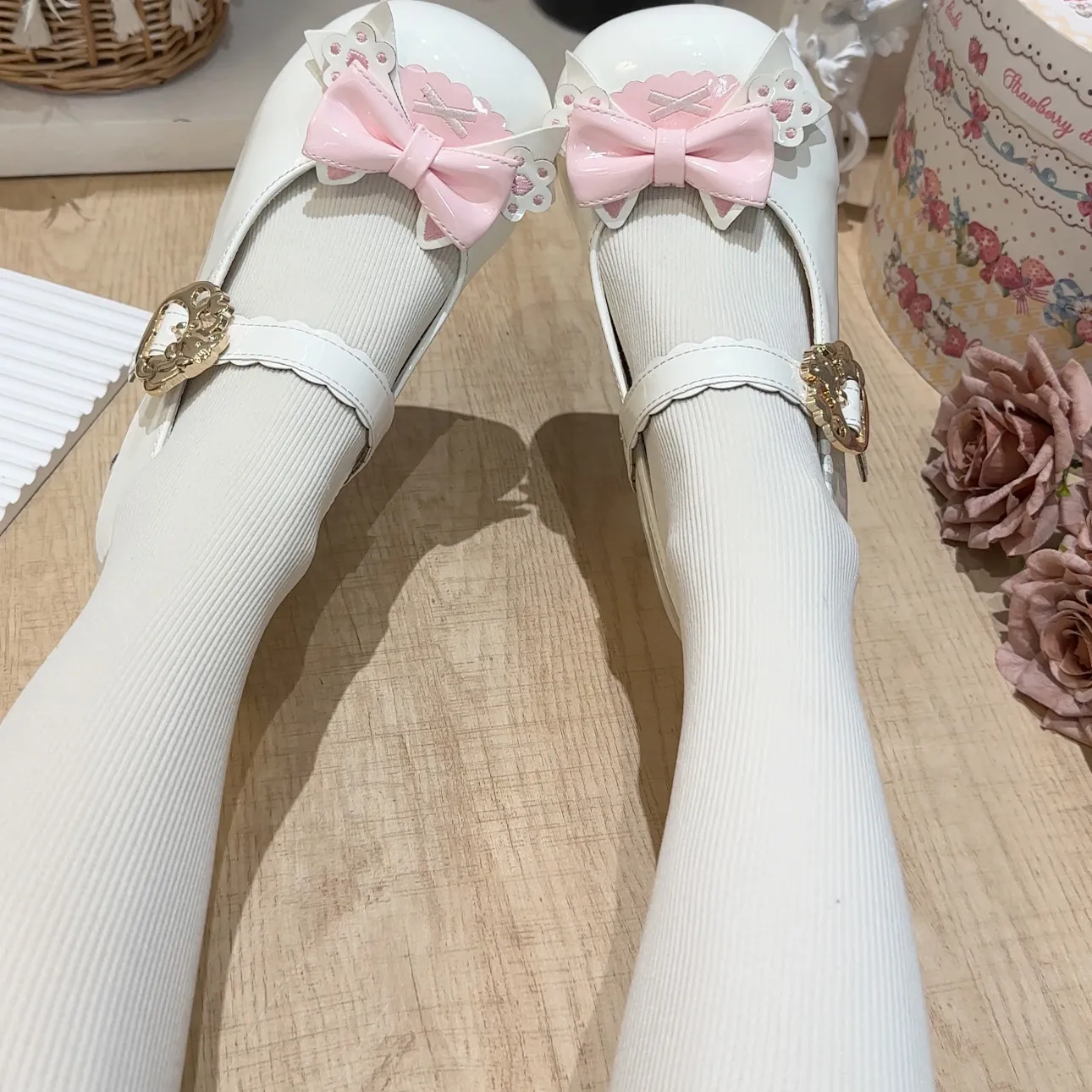 Patent Leather 1.5cm Low Wedge Heel Kawaii Shoes for Women Lolita Cat Paw Bow Cat Head Heel Cute Sweet Women's Shoes view 5