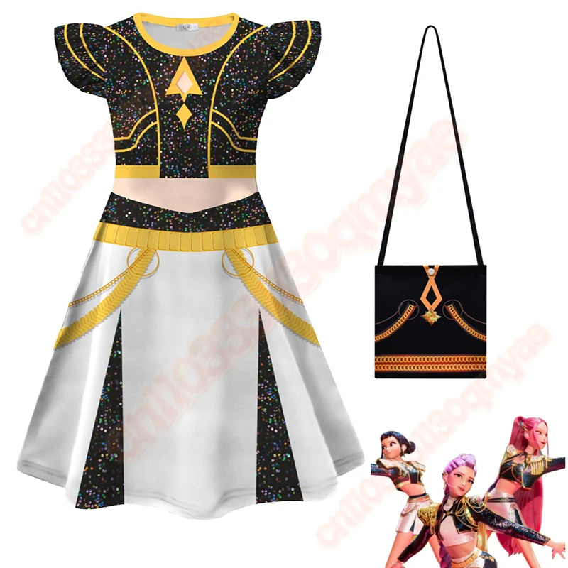 

2025 Summer KPop Demon Hunters Kids Cosplay Costume Baby Girls Mira Rumi Zoey Anime Dress For Halloween Party Clothes
