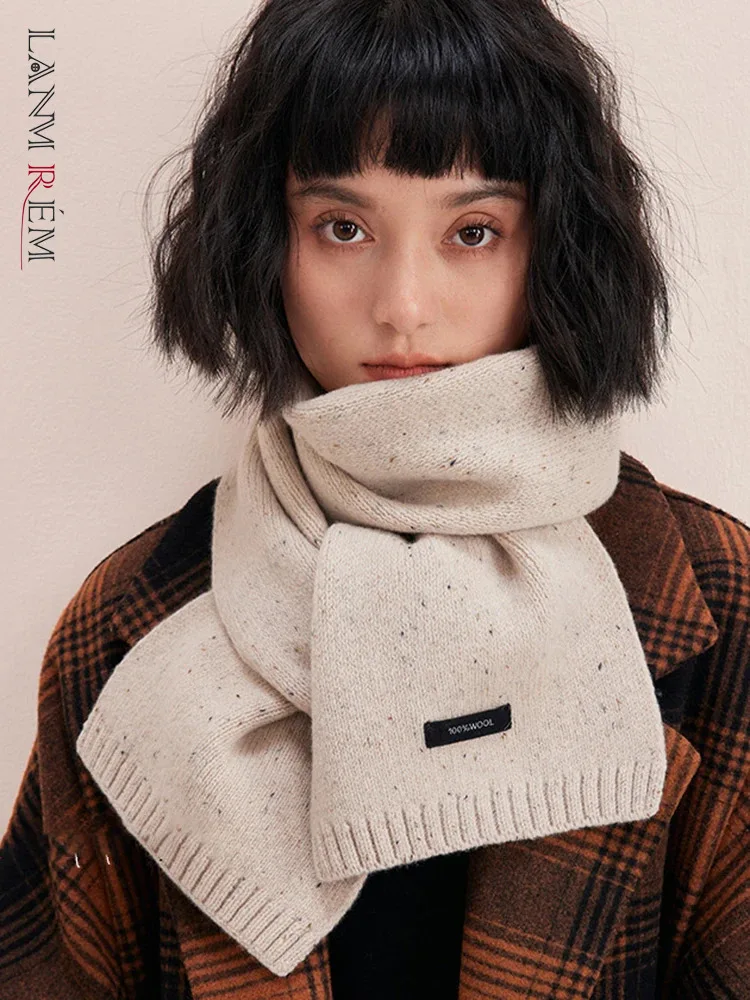 [LANMREM] Minimalism Wool Knit Scarf For Women Solid Thick Warm Outdoor Female Scarfs Fashion Versatile 2024 Winter New 26C1569