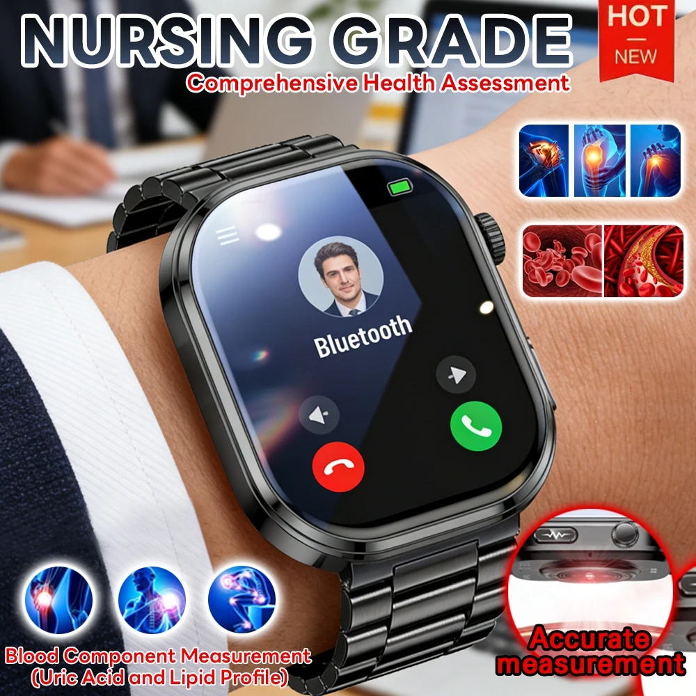 

New ECG+PPG Smart Watch Men Heart Health Blood Pressure Uric Acid BMI Overall Health Analysis Professional Care Smartwatch Men
