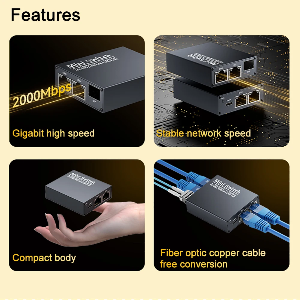 Link Pi MiniSwitch Mini 5-port Gigabit Switch Optical Port Electrical Port Industrial Aluminum Alloy Case Wall Mount DIN Clip