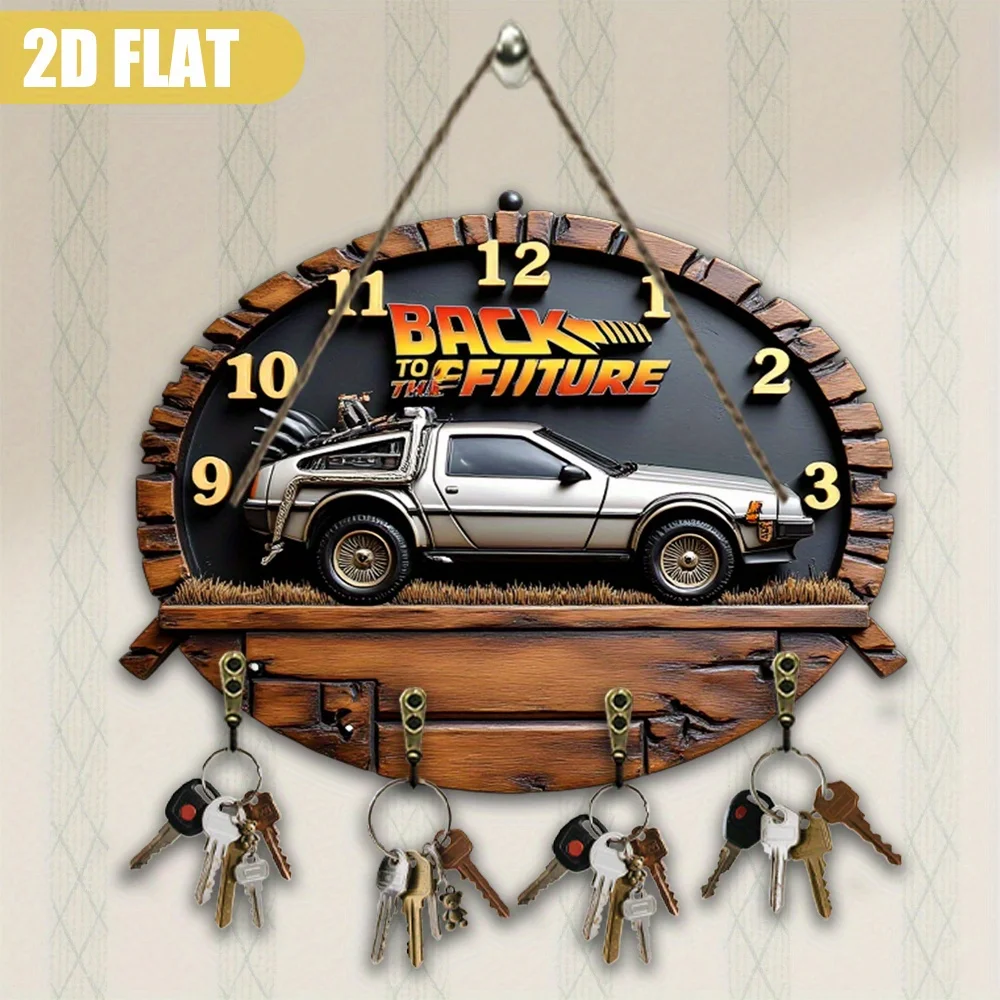 Reloj de la máquina del tiempo de Regreso al futuro - Diseño de coche DeLorean de Marty McFly con llavero - Regalo de seguidor de películas retro de los años 80 - Vintage
