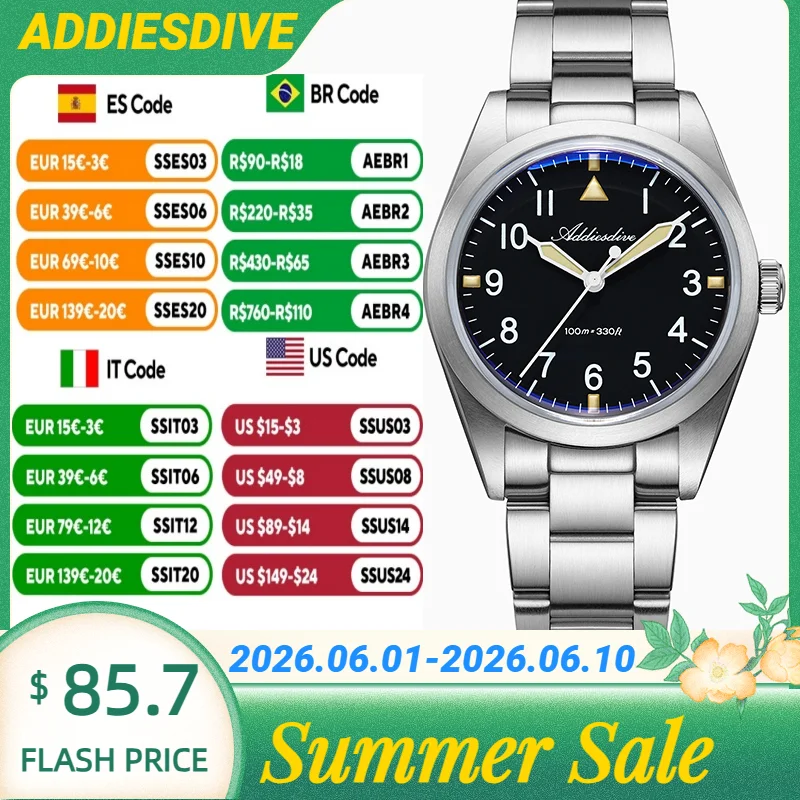 

ADDIESDIVE Hight Quality Titanium Alloy Japan VH31 Bubble Mirror Glass Women's Quartz Watch 36MM 10Bar Waterproof Wristwatches