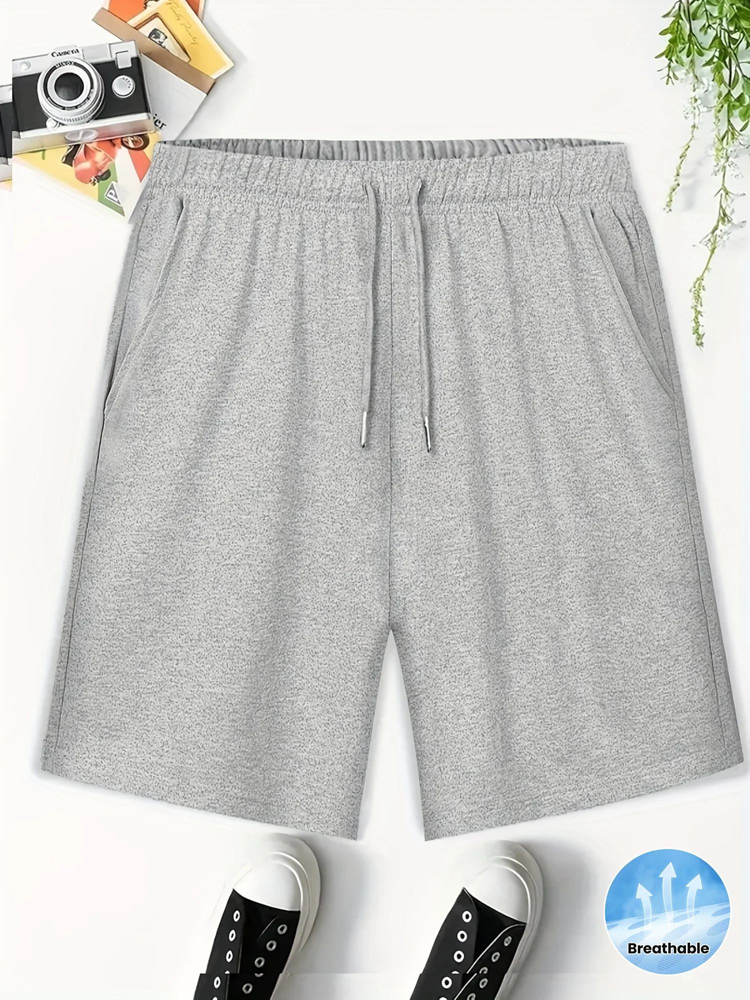 

Men's Plus Size Knit Shorts - Elastic Drawstring Waistband Casual Four Seasons Shorts Solid Color Versatile Style