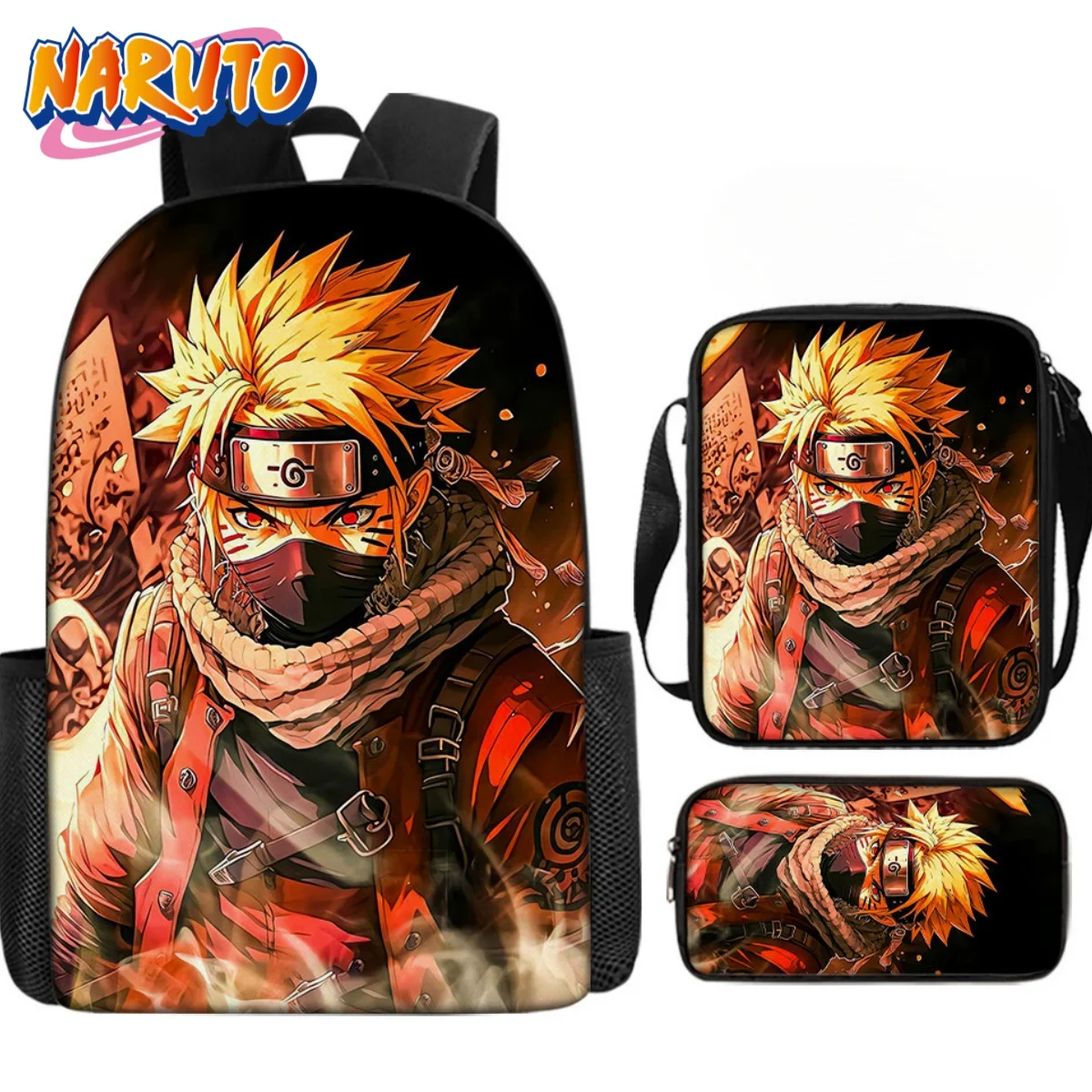 Mochila Uzumaki Naruto, Mochila escolar para niños de 3 uds., bolsas de Anime Naruto de 16 pulgadas para niños, Mochila Cool Hatake Kakashi, los mejores regalos de cumpleaños