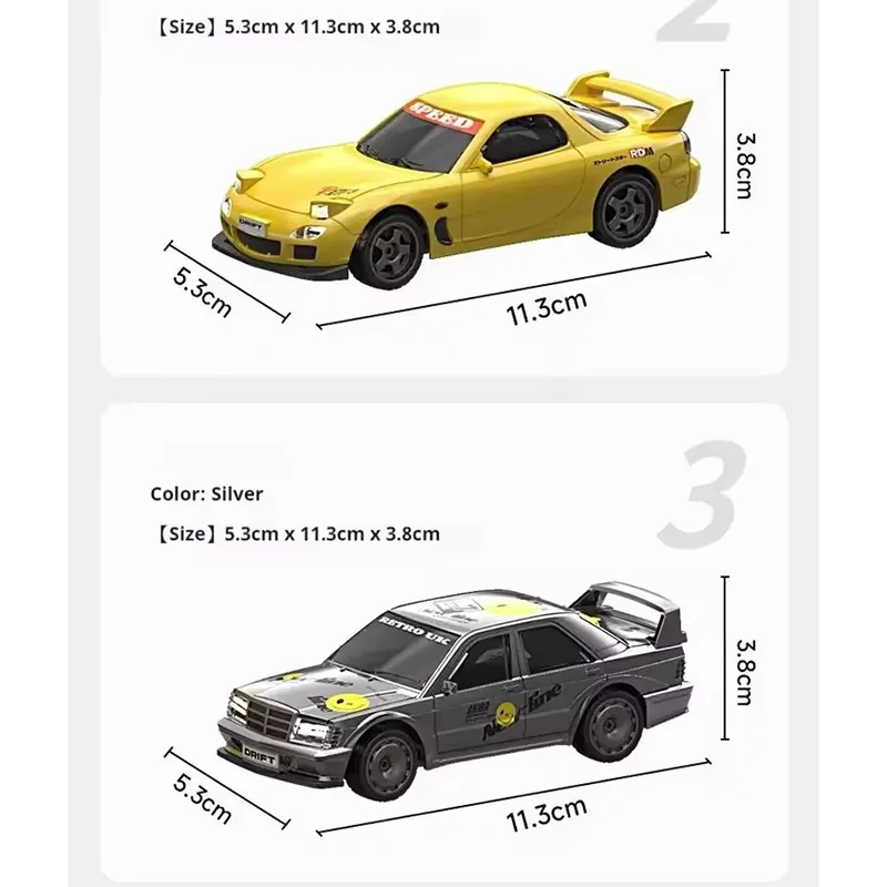 รถดริฟท์บังคับวิทยุขนาดเล็ก 1:43 สำหรับตั้งโต๊ะ ขับเคลื่อน 4 ล้อ ควบคุมแบบ Full-Proportional ดริฟท์ลื่นไหล 3 รุ่นคลาสสิกจำลอง สำหรับนักสะสม