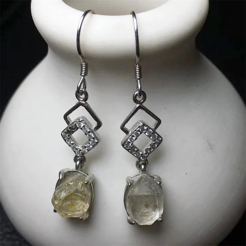 S925 Natural Herkimer Diamond Eardrop Sterling Silver Reiki Healing Stone Fashion Jewelry Gift Women Men 1pair