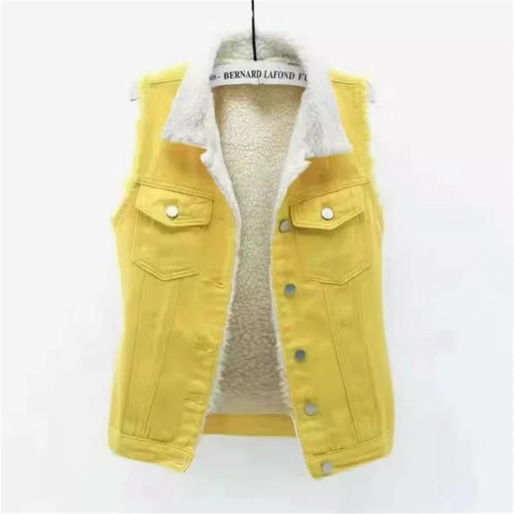 

Women's Sleeveless Denim Jacket Fleece Lined Vest Sherpa Waistcoat Ladies Winter Autumn Button Up Sleeveless Coat Shacket
