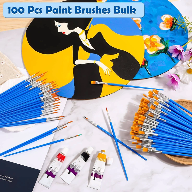 10pcs DIY Artist Paint Brushes for Kids Round Flat Miniature Nylon Hair Acrylic Watercolor Gouache Art Kits