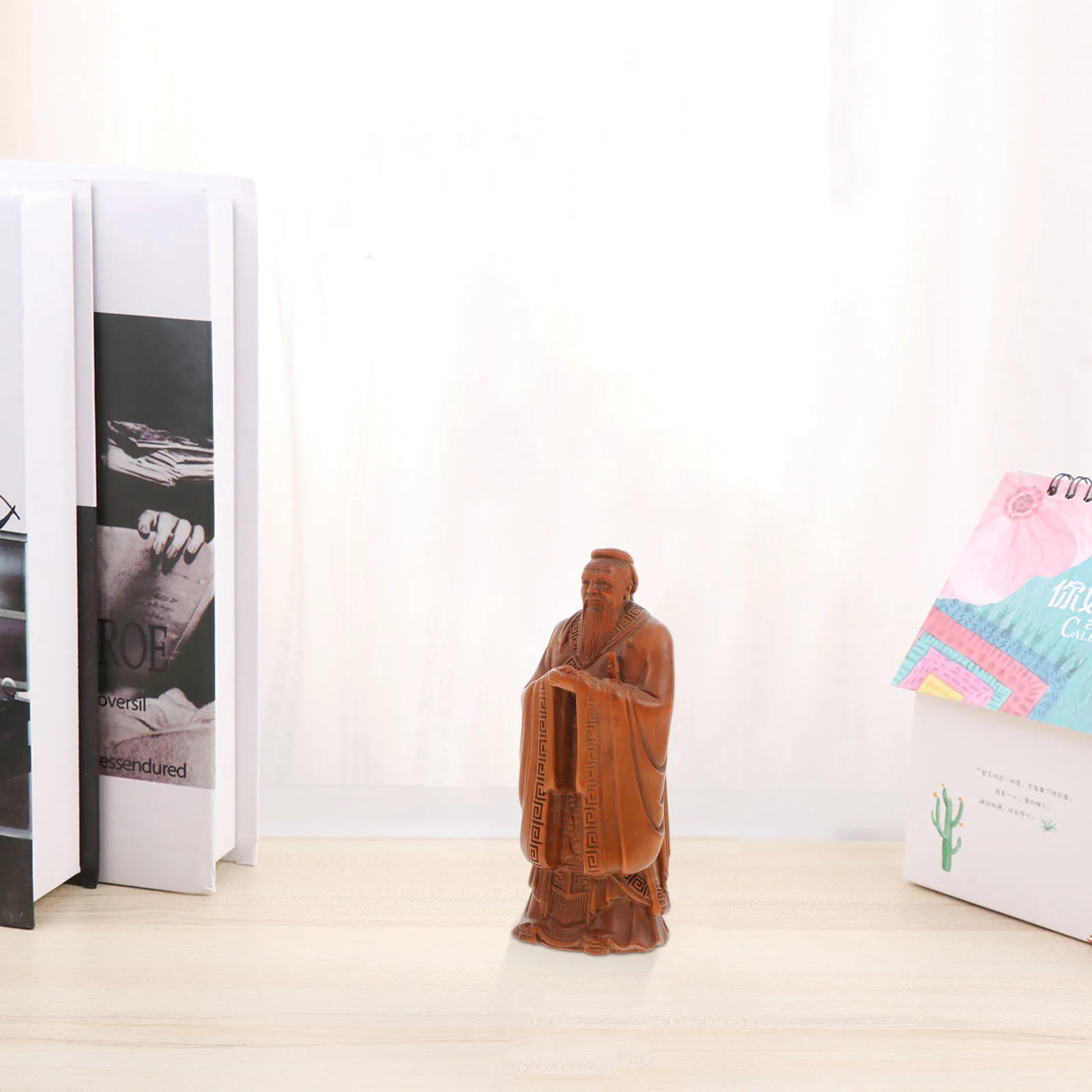 

Wooden Confucius Statue Handcrafted Desktop Ornament Traditional Figurines Carved Adornment Home Decor Gifts