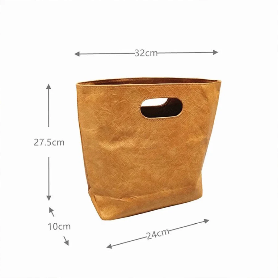 Vintage commuter kraft paper women\'s bag large capacity soild color Tote bag washable 2024 new simple ins style purse handbags