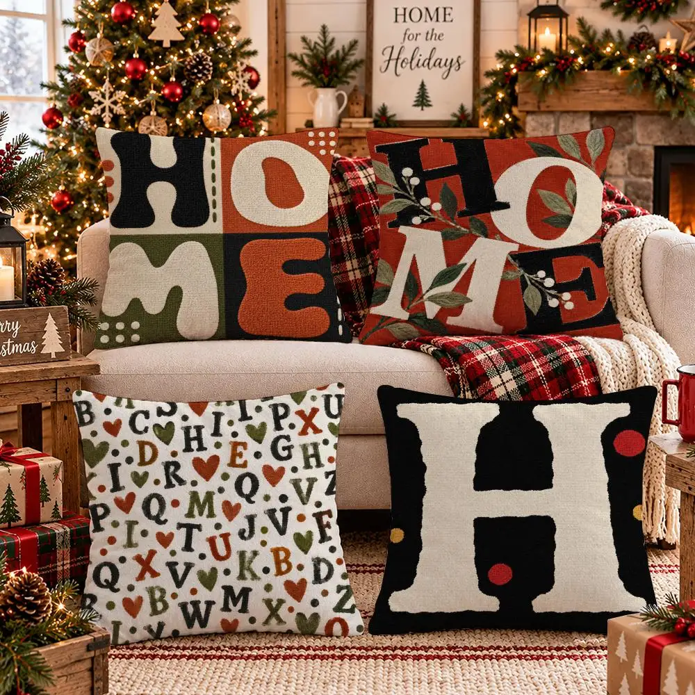 Home Typography Cushion Cover 1/4Pcs Soft Plush Throw Pillow Cover Double-Sided Print Sofa Living Room Decor