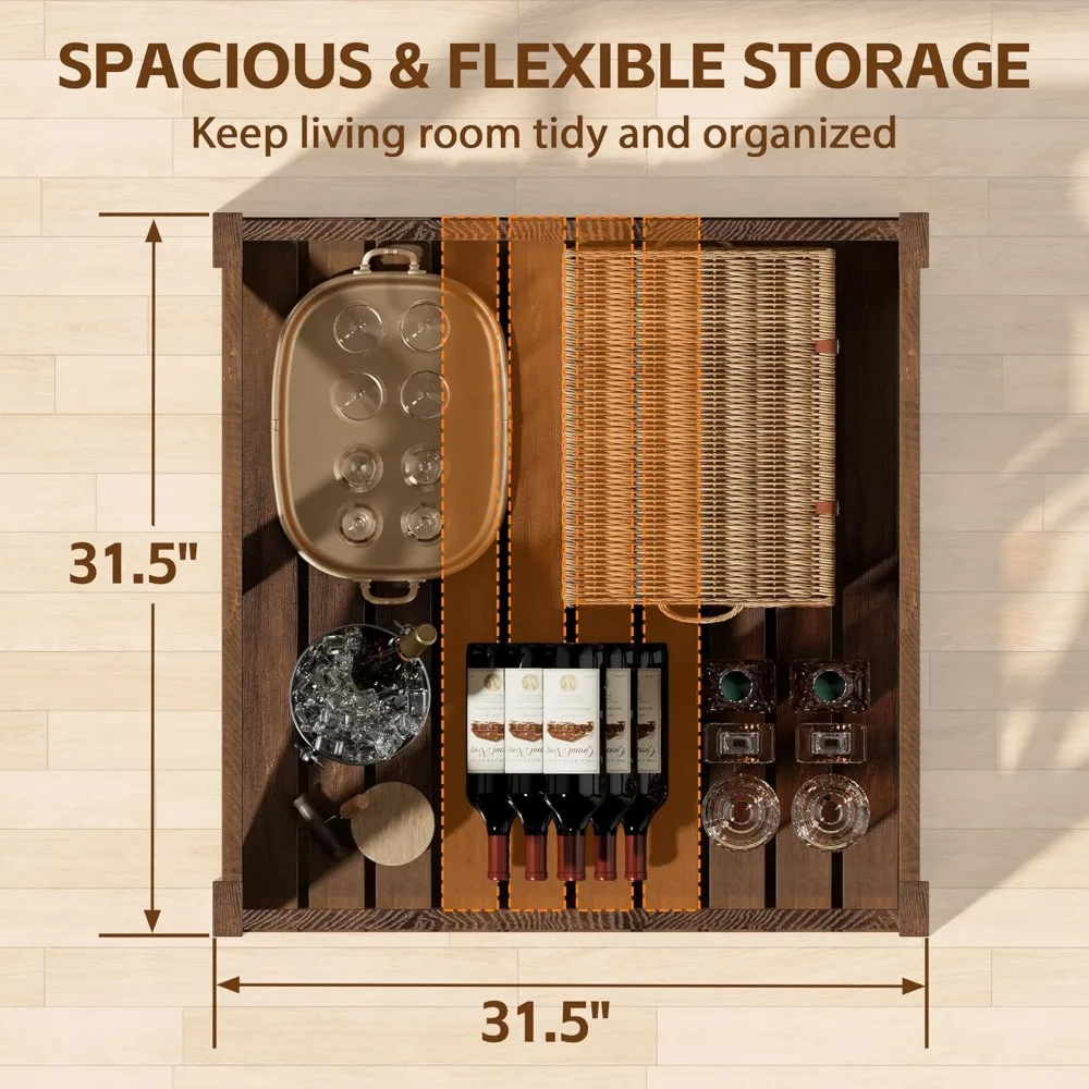 Modern Farmhouse Style Dual Compartment Coffee Table, Wood Cocktail Table for Living Room and Office Lounge