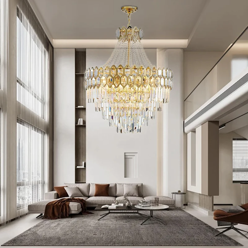 

Nordic Gold Crystal Large Chandelier Lights Home Decor Living Room Villa Two-story Room Decoration Hanglamp Cristal Lampe