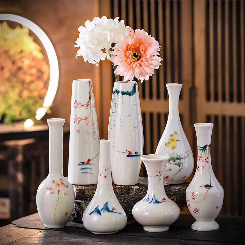 

Hand-painted Ceramic Vase, Mini Decoration, White Simple Flower, Home, Living Room, Countertop, Wholesale