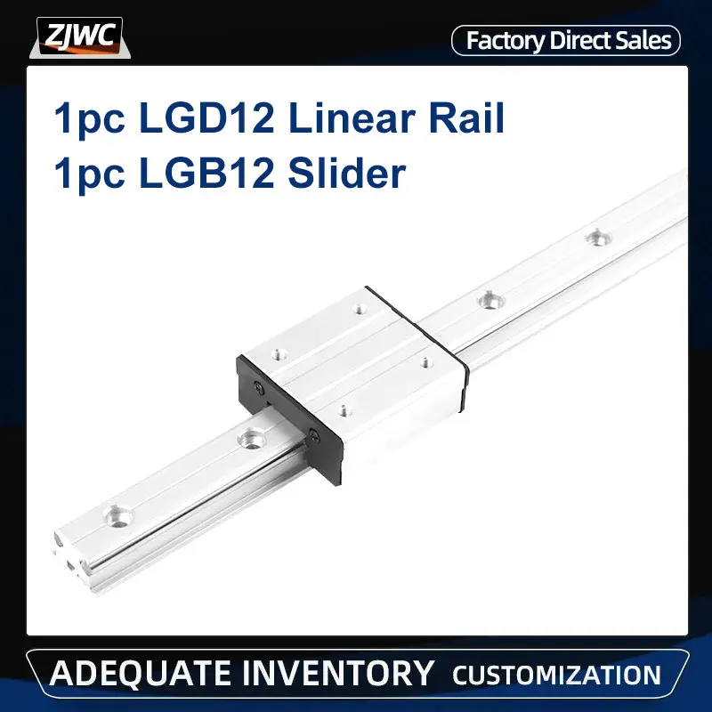 1pc LGD12 Linear Rail 100mm-1600mm + 1pc LGB12 Sliding With 4/6/8 Wheels Locking External Dual-Axis Roller Slider Block Carriage