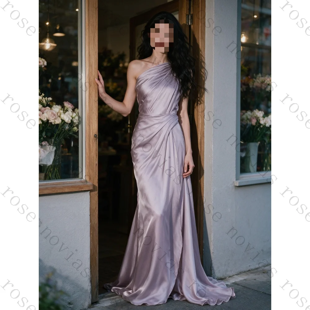 Customized Temperament Simple A-Line Light  Purple Wedding Dress 2026 Charming One Shoulder Irregular Floor-Length Bridal Gowns