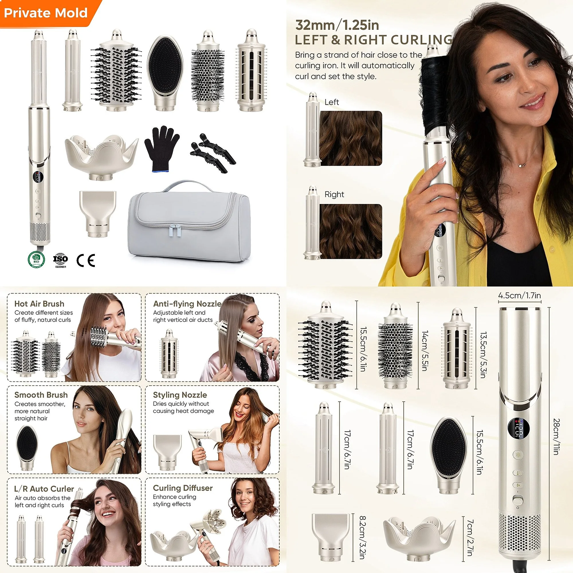 Salon-Grade 8 in 1 Professional Foldable Hair Styler 110000rpm High Speed Hair Dryer Brush Curling Iron