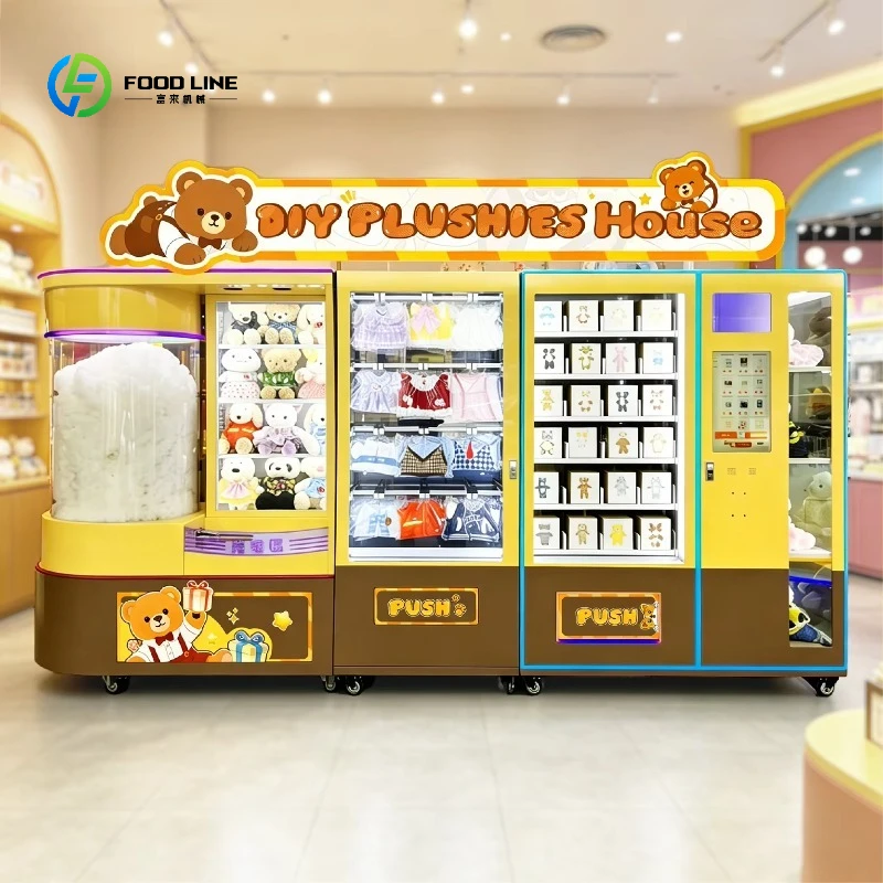 World's First Smart Touch Screen Toy Vending Machine Combine with Self-service DIY Plush Toy Stuffing Machine Custom Logo