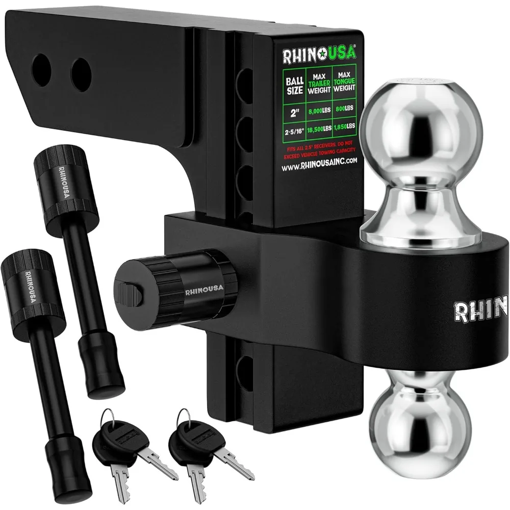

Adjustable Trailer Hitch (2-Inch Receiver) - Heavy Duty Aluminum Tow Hitches with 8-Inch Drop/Rise for Truck (12,500 LBS GTW) -