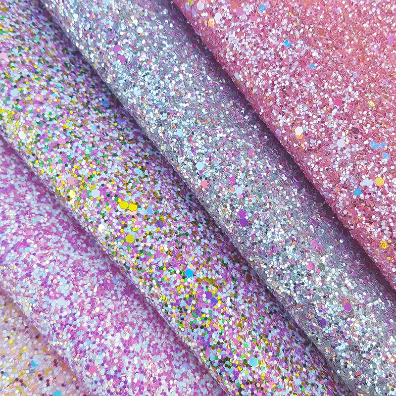 QIBU New Arrival Chunky Glitter Fabric 22*30cm Mixed Color Synthetic Leather for Bag Crafts Home Decor DIY Hair Bows Accessories