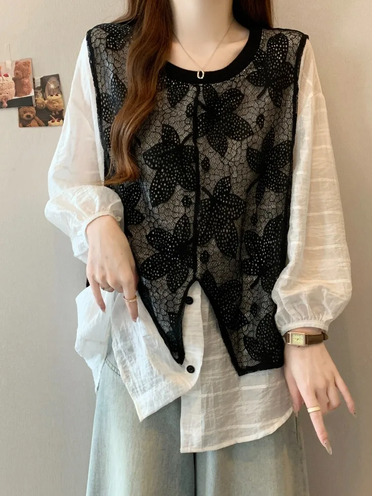 

Faionable Loose Women's irt Spring Season Slimming Large Size Cover Belly Age Reducing Top French Sle Lantern Sve