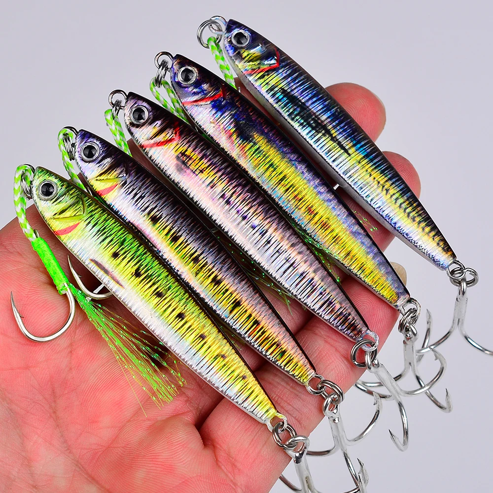 5pcs rapid sinking Fishing Lures Lead Metal Jigs Jigging Baits With Hooks Perfect for Saltwater Fishing 10g 15g 20g 32g 40g bait