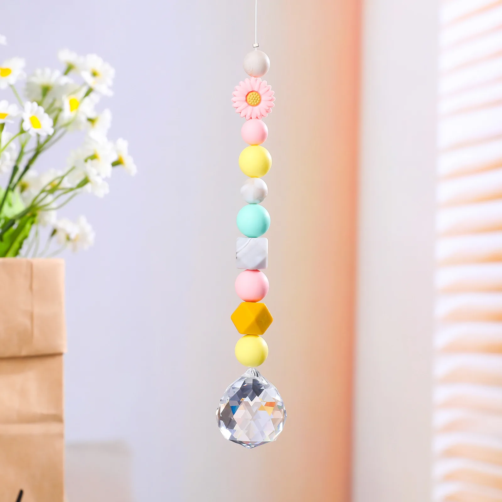 for whimsical for daisy Gemstone Beads Sun Catchers Set of 5 for Windows Doors and Patios with Faceted Light Refraction