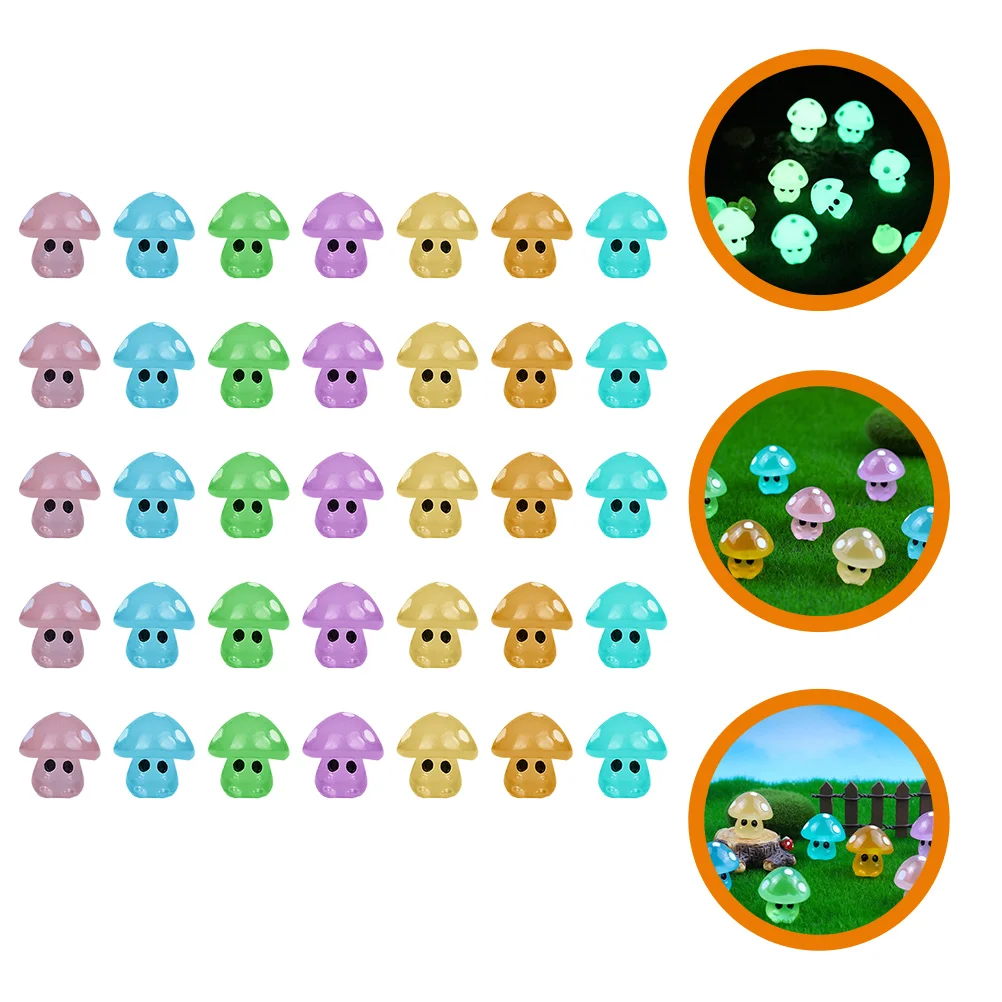 35 Pcs Luminous Mushroom Mini Resin Figures Statue Accessories Faux Plant Miniature Decoration Toys Figurines Lamp Tiny